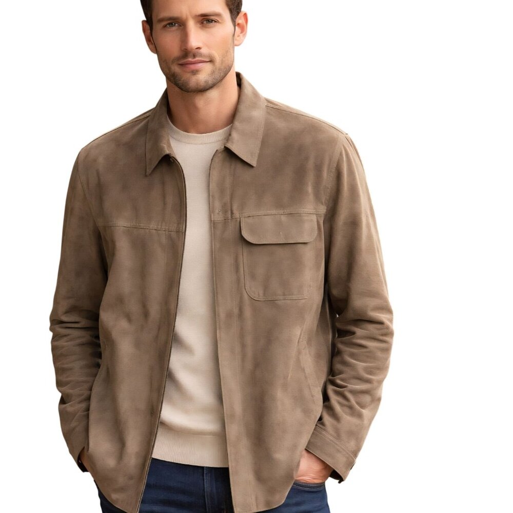 Cole Haan Country Men's Suede Whip Stitch Detail Pocket Shirt Jacket Size M